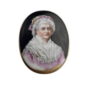 Vintage Porcelain Brooch Painted Martha Washington Oval